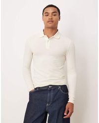 ASOS - Polo Basic Attillata A Maniche Lunghe Color Crema - Lyst