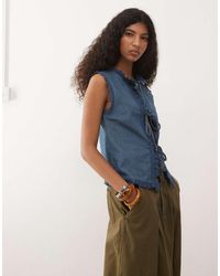 Reclaimed Vintage - Chambray Denim Tie Front Tank Top With Eyelet Scallop Details - Lyst
