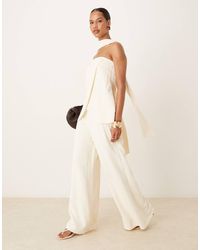 ASOS - Pantaloni Sartoriali A Palazzo A Vita Alta Stile Corsetto Color Latticello - Lyst