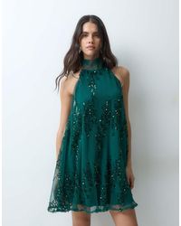 TFNC London - Plisse Sequin Embellished Halter Neck Mini Dress - Lyst