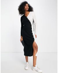 River Island - Knitted Midi Dress With Wrap Button Detail - Lyst