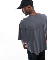 ASOS - Camiseta gris oscuro extragrande con estampado - Lyst