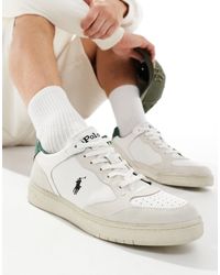 Polo Ralph Lauren - Polo court lux - baskets en daim avec logo - crème - Lyst