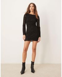 New Look - Flocked Leopard Mesh Long Sleeve Mini Dress - Lyst