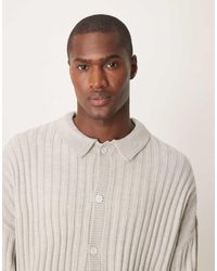 ASOS - Oversized Rib Knit Cardigan With Collar - Lyst