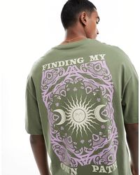 Jack & Jones - Camiseta verde oliva extragrande con estampado "finding path" en la espalda - Lyst