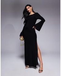 ASOS - Vestito Midi Con Maniche A Pipistrello, Scollo Ad Anello Sul Retro, Schiena Scoperta E Dettagli - Lyst