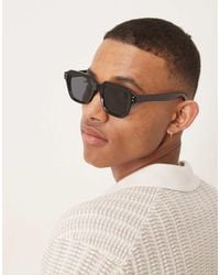 ASOS - Gafas De Sol Negras Con Montura Gruesa Rectangular Y Lentes Ahumadas De - Lyst