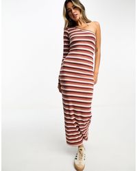 ASOS - Ribbed One Shoulder Long Sleeve Striped Maxi Dress - Lyst