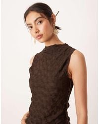 Mango - Slim Fit High Neck Textured Top - Lyst