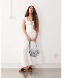 Reclaimed (vintage) - Maxi Western Summer Dress With Broderie Layers And Tie Front - Lyst