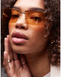 Le Specs - Gafas De Sol Ámbar Y Doradas Con Montura Al Aire Y Lentes Rectangulares Alien De - Lyst