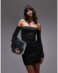 Mango - Metallic Gebreide Strapless Mini Jurk Met Afneembare Mouwen - Lyst