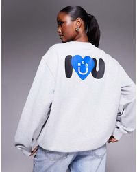 HUGO - Sudadera Gris Extragrande Con Cuello Redondo De - Lyst