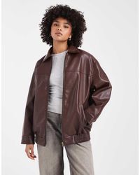 New Look - Faux Leather Oversized Bomber Jacket - Lyst