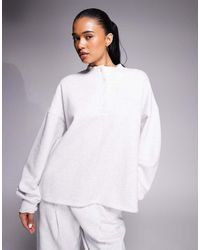 Kaiia - Cotton Rich Oversized Button Up Henley Sweatshirt Co-ord - Lyst