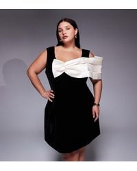 ASOS - Curve Velvet Mini Dress With Structured Satin Drape - Lyst