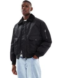 ASOS - Oversized Bomber Jacket With Borg Fleece Collar - Lyst