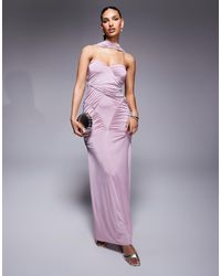 ASOS - Slinky Bandeau Ruched Maxi Dress With Neck Tie - Lyst