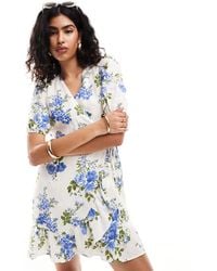 & Other Stories - Linen Mini Dress With Wrap Front And Puff Sleeves - Lyst