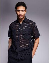 ASOS - Camisa Negra De Corte Cuadrado Extragrande Con Diseño Bordado Premium De - Lyst