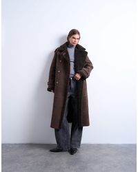 TOPSHOP - Longline Aviator Jacket With Faux Shearling - Lyst