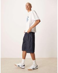 ASOS - Long Length Denim Jorts With Double Pleat - Lyst