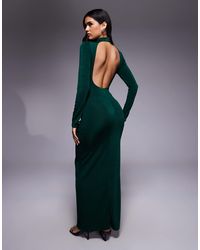 asos design satin maxi dress with extreme drape sleeve ASOS Design - Draped Long Sleeve Cross Front High Neck Satin Maxi Dress - Women - Polyester/Spandex - 2 US