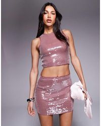 ASOS - Top Senza Maniche Con Paillettes Color Visone - Lyst