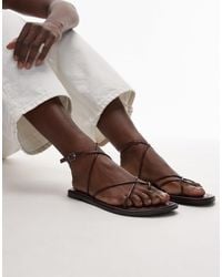 TOPSHOP - Kim Real Leather Strappy Flat Sandals - Lyst