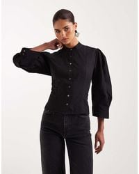 AllSaints - Maud Lace Up Corset Balloon Sleeve Shirt - Lyst