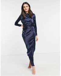 ASOS Satin Wrap Neck Pencil Maxi Dress 