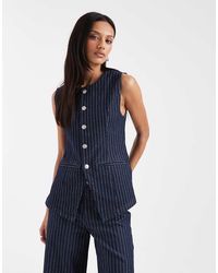 Pieces - Longline Denim Waistcoat Co-ord - Lyst