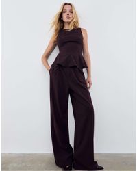 Stradivarius - – gestreifte, elegante hose mit weitem bein - Lyst