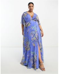 ASOS - Asos Design Curve Exclusive Pleated Maxi Dress With Kimono Sleeve And Tie Waist - Lyst