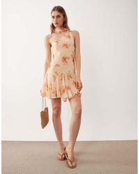 ASOS - On Shoulder Mini Dress With Scarf - Lyst