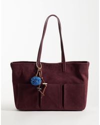ASOS - Faux Suede Pocket Tote Bag With Bag Charm - Lyst