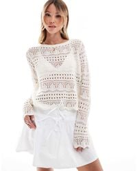 Jdy - Top à manches longues et encolure bateau en broderie anglaise - crème - Lyst