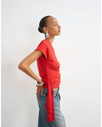 TOPSHOP - Crinkle Off Shoulder Tie Front Top - Lyst