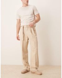 ASOS - Pantalon ample élégant à double pince devant et ceinture - beige - Lyst