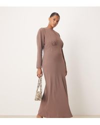 ASOS - Vestido Lencero Largo Color Topo Intenso De Corte Al Bies Con Detalle En El Pecho De Asos Design Curve - Lyst