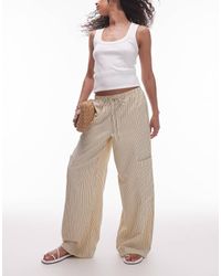 TOPSHOP - Textured Tie Waist Straight Leg Pants - Lyst