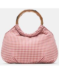 Pull&Bear - Borsa A Mano Rossa A Quadretti Con Stampa A Quadretti - Lyst