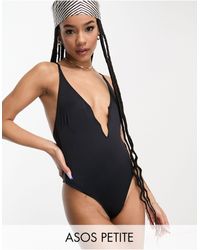 ASOS - Asos Design Petite wiggle Front Swimsuit - Lyst