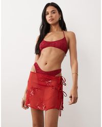 Miss Selfridge - Beach Floral Sequin Mini Tie Side Sarong - Lyst