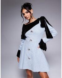 ASOS - Boucle And Velvet Mini Dress With Embellished Buttons - Lyst
