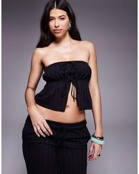 The Frolic - Exclusive Cotton Rich Cheesecloth Broderie Bandeau Tie Split Front Beach Top Co-ord - Lyst