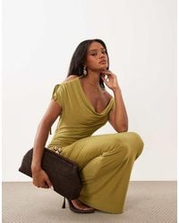 Missy Empire - Double Sculpted Slinky Asymmetric Cowl Neck Detail Maxi Dress - Lyst