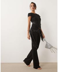 I.AM.GIA - Iselda Sculpting Mesh Faux Leather Fringe Detail Pants - Lyst