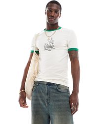 ASOS - T-shirt attillata bianco sporco con bordi a contrasto e stampa di parigi sul petto - Lyst